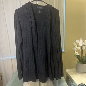 Barefoot Dreams CozyChic Ultra Lite Namaste Rib Hooded Cardi Black SIZE XL